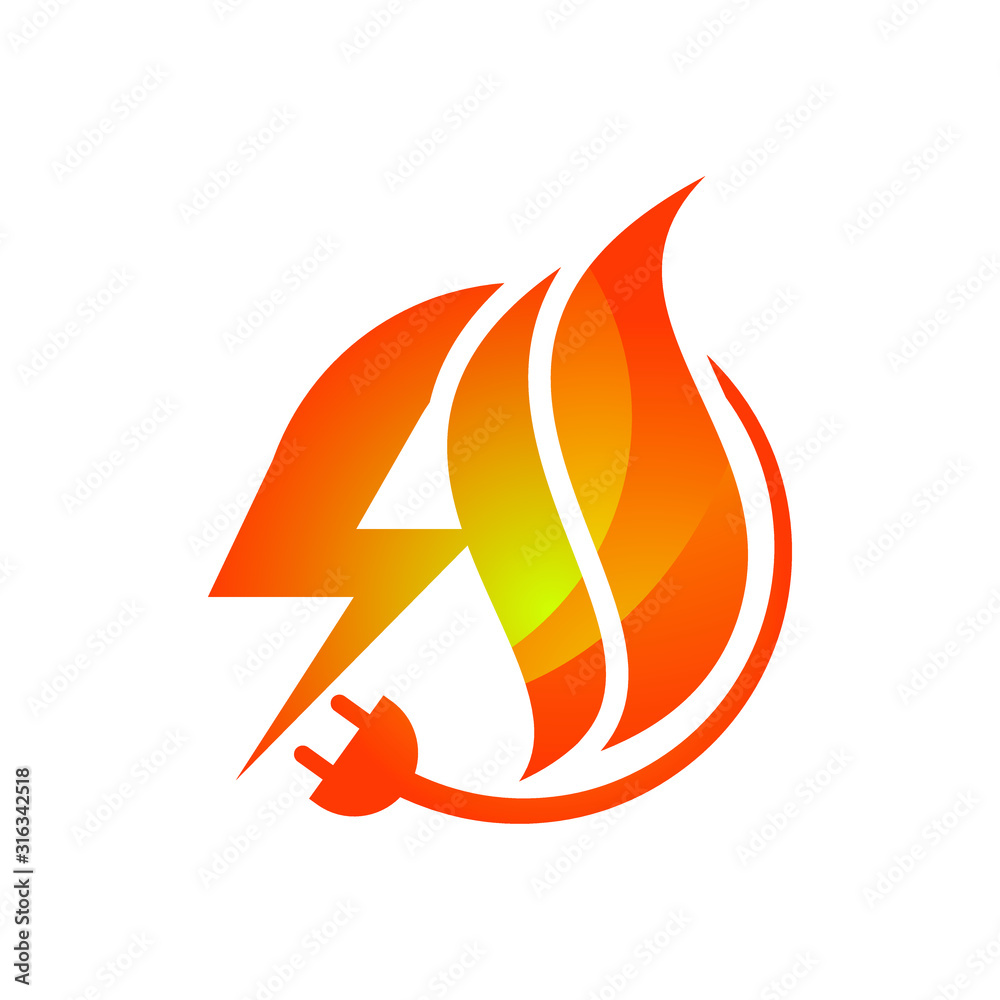 Fire Flame Logo design with electrical sign symbol. Fire Flame Logo design with electrical sign symbol.