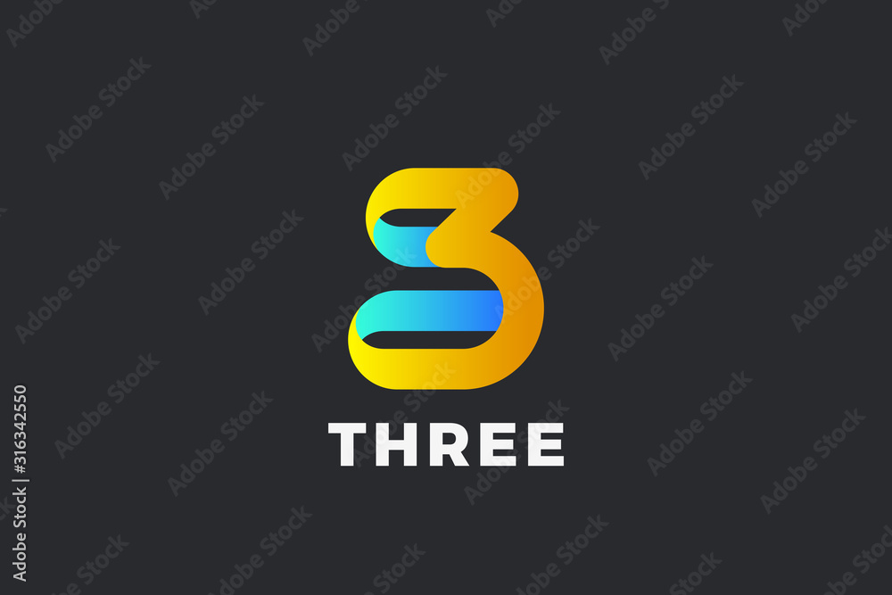 Number 3 Three Logo design vector template Ribbon Font style Typography. Number 3 Three Logo design vector template Ribbon Font style Typography.