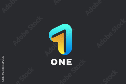 Number 1 One Logo design vector template Ribbon Font style Typography.