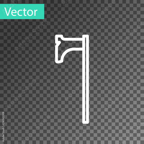 White line Medieval axe icon isolated on transparent background. Battle axe, executioner axe. Medieval weapon. Vector Illustration