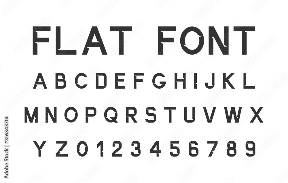 Vector set flat font. Alphabet and numbers.