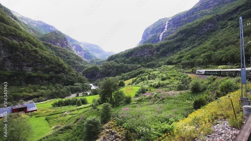 View from the most beautiful train journey Flamsbana or Flam railroad between Flam and Myrdal in Aurland in Western Norway