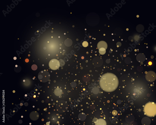 Sparkling golden magic star comet on black background. Cosmic glittering wave. Christmas flash. Sparkling magical dust particles. Magic concept. Abstract background with bokeh effect. © Sunlight_007