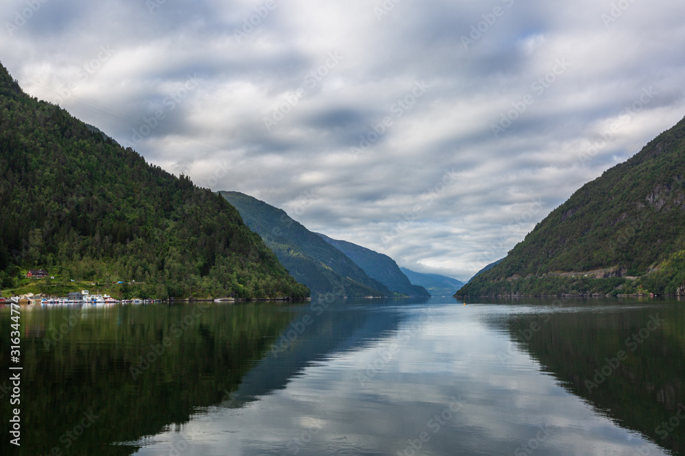 Cloudy day on beautiful fjord, Norway