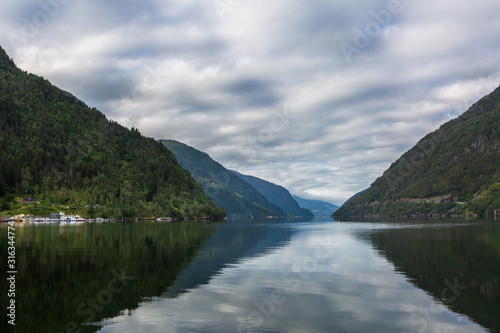 Cloudy day on beautiful fjord  Norway