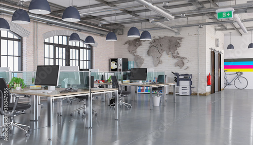 3d Illustration - Büro - Großraumbüro - Bürogebäude - Fabrikhalle - Bürofläche - Gewerbefläche - Immobilie photo