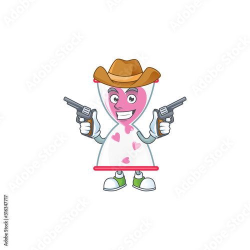 Confident love clock sand Cowboy cartoon character holding guns