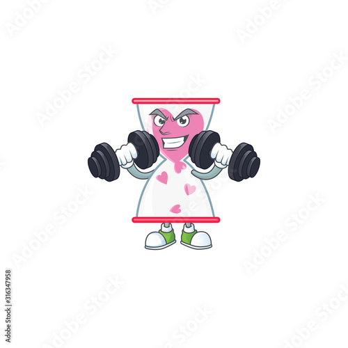 Fitness exercise love clock sand mascot icon with barbells