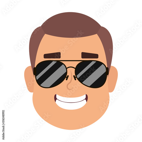 young man head with sunglasses character