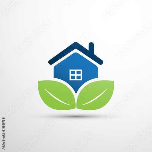 Eco Smart Home Concept Design - House Icon with Leaves
