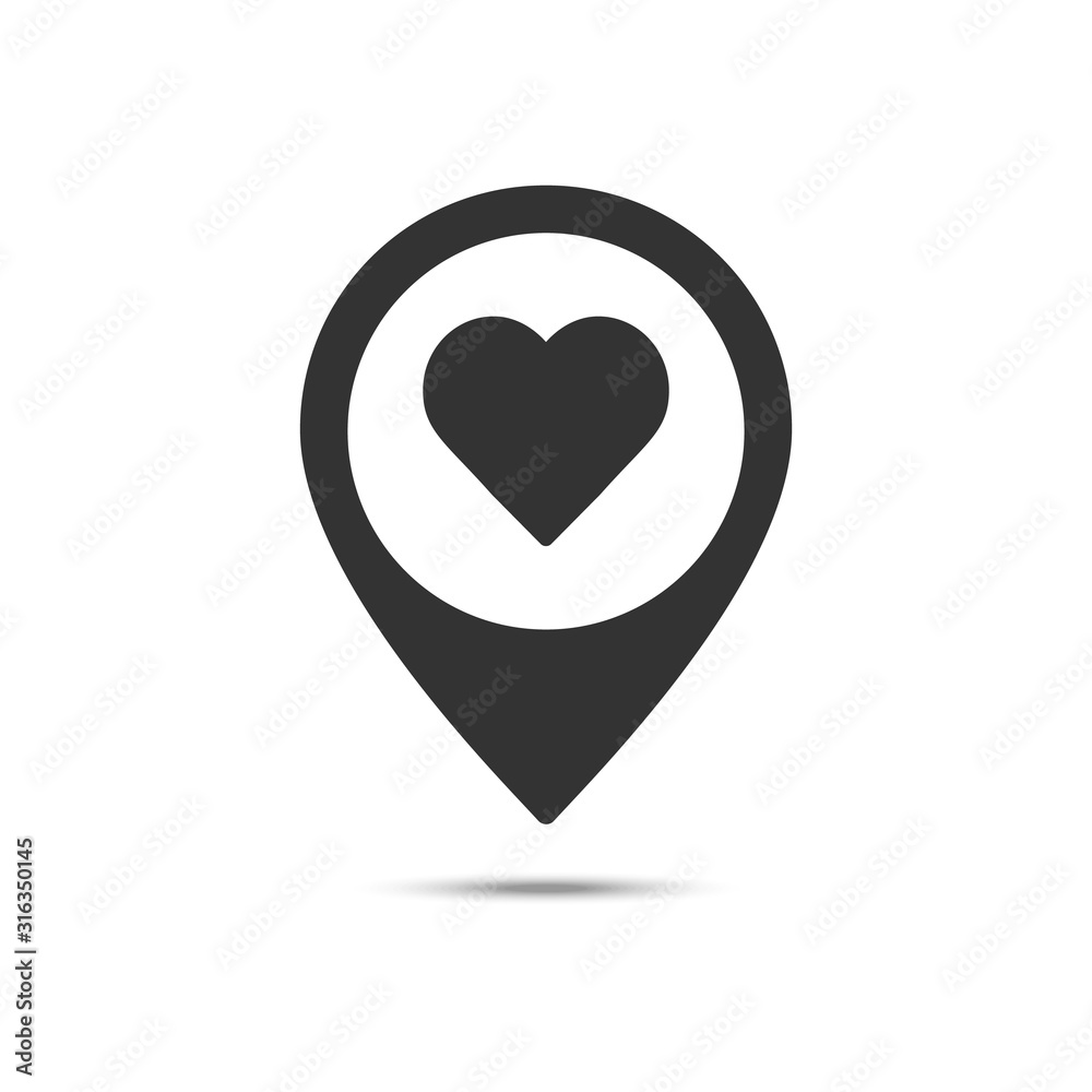 Map pointer with heart solid icon, Valentine's day location and love pin, love concept, vector graphics, a filled pattern on a white background Map pointer with heart solid icon, Valentine's day location and love pin, love concept, vector graphics, a filled pattern on a white background
