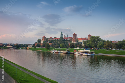 Photos evening landscape with views of the Wawel Palace and the Vistula