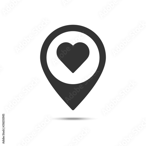Map pointer with heart solid icon, Valentine's day location and love pin, love concept, vector graphics, a filled pattern on a white background