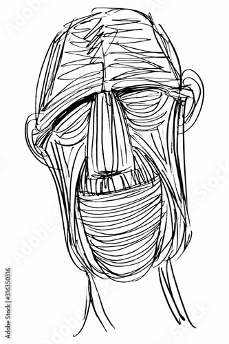 Ink Drawing (Sketch, Hatch Work) of an Expressive Face (Old Man) in a Textured Unique Style. Artistic Manual Illustration turned to Vector. 