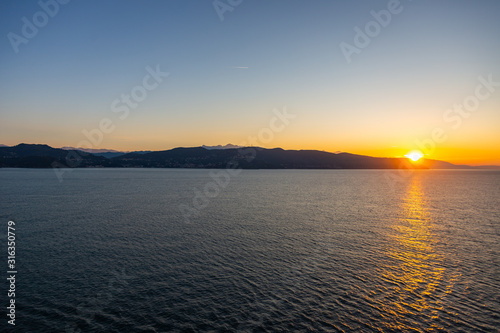 View from a cruise ship at sunrise in the harbor of La Spezia  Italy