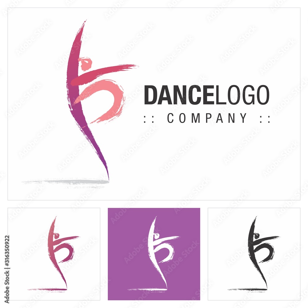 Fototapeta premium Dance (Music, Ballet, Sport, Fitness) Vector Symbol Company Logo (Logotype). People, Person, Body, Movement Icon Illustration. Elegant Modern Identity Concept Design Idea Brand Template.