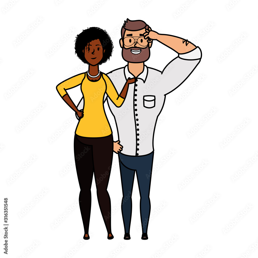 Fototapeta premium young man with afro woman characters