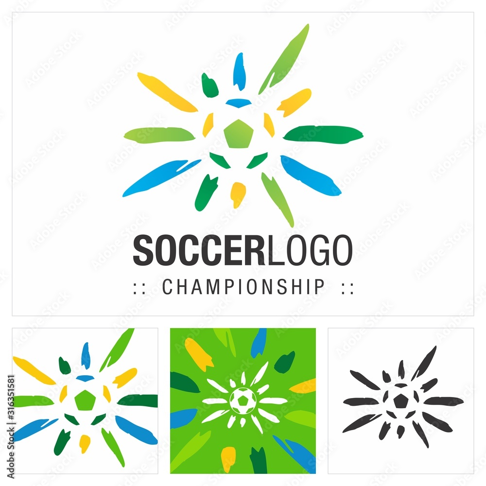 Soccer Ball Vector Symbol Championship (Company) Logo. Dynamic Color Gradient Style Logotype. Ball, Field and Net Icon illustration. Elegant Identity Concept Design Idea Template (Brand). 