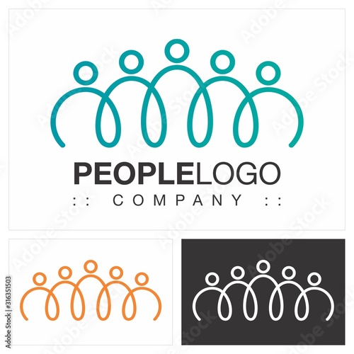 People (Family, Friends, Team, Group) Vector Symbol Company (Association) Logo (Logotype). Spiral, Hands Together, Colorful Style Icon Illustration. Elegant Identity Concept Design Idea Brand Template