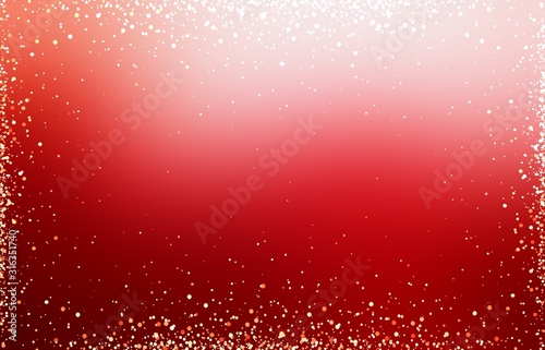 Luxury red blurred background decorated golden glitter frame. Valentines day decor. Sequins pattern. Shiny on deep backdrop.