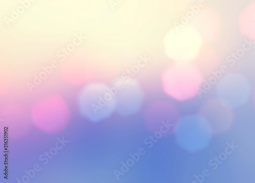 Bokeh pink blue yellow gradient. Holiday abstract cool background. Garland lights blurred pattern. Wonderful simple defocus illustration.
