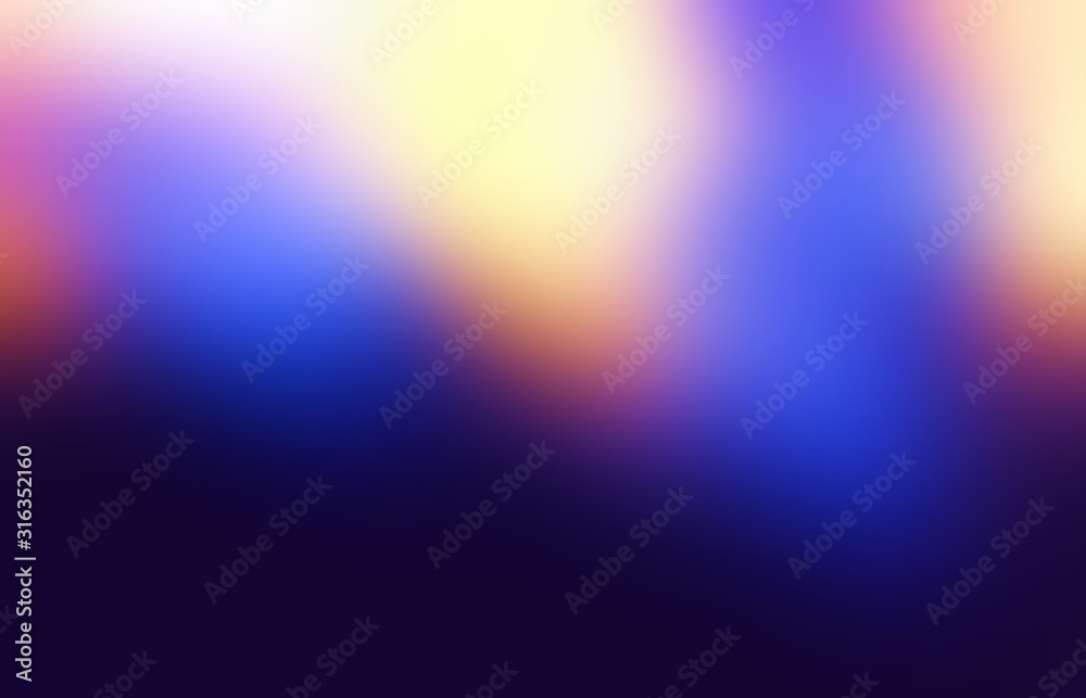 Yellow lights formless pattern on dark blue blurred background. Defocus abstract illustration. Magical backdrop.