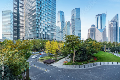 Boulevards and skyscrapers in financial center, Shanghai, China