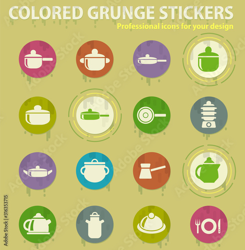 dishes colored grunge icons