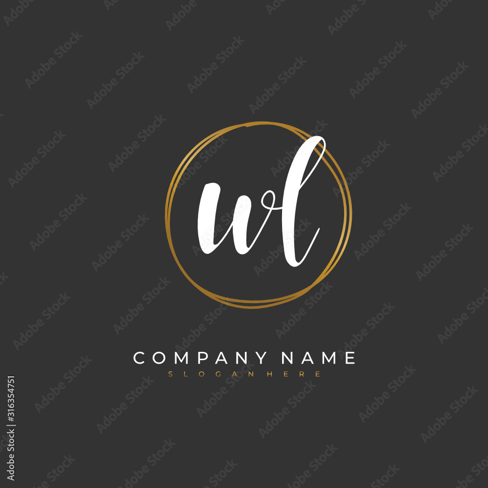  Handwritten initial letter W L WL for identity and logo. Vector logo template with handwriting and signature style.