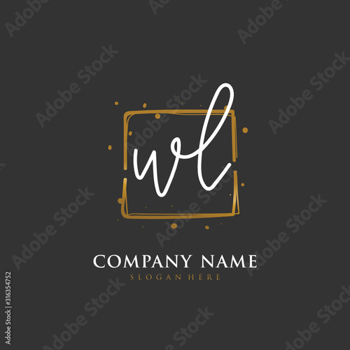  Handwritten initial letter W L WL for identity and logo. Vector logo template with handwriting and signature style.