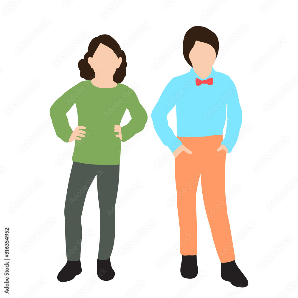 boy and girl in a flat style, no face
