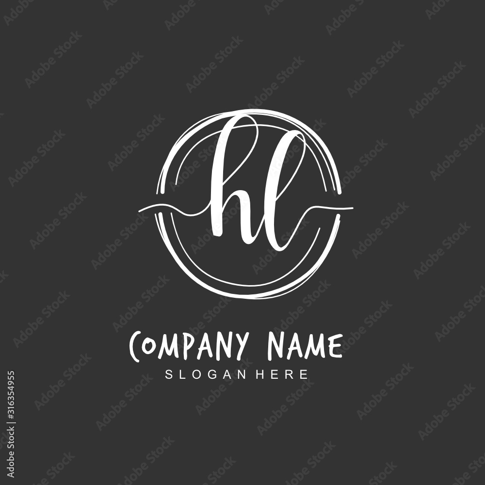  Handwritten initial letter H L HL for identity and logo. Vector logo template with handwriting and signature style.