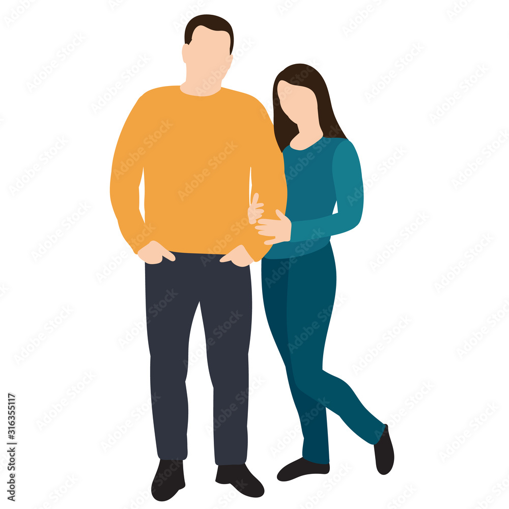 girl and guy cuddle in a flat style