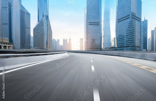 Dynamic blurry highway and city skyline in Shanghai  China