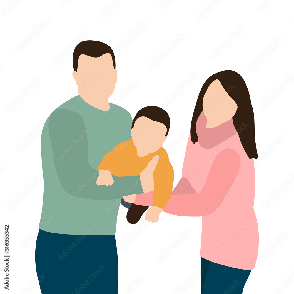 vector, isolated, parents and children in a flat style, portrait