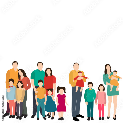  isolated, parents and children in a flat style, group