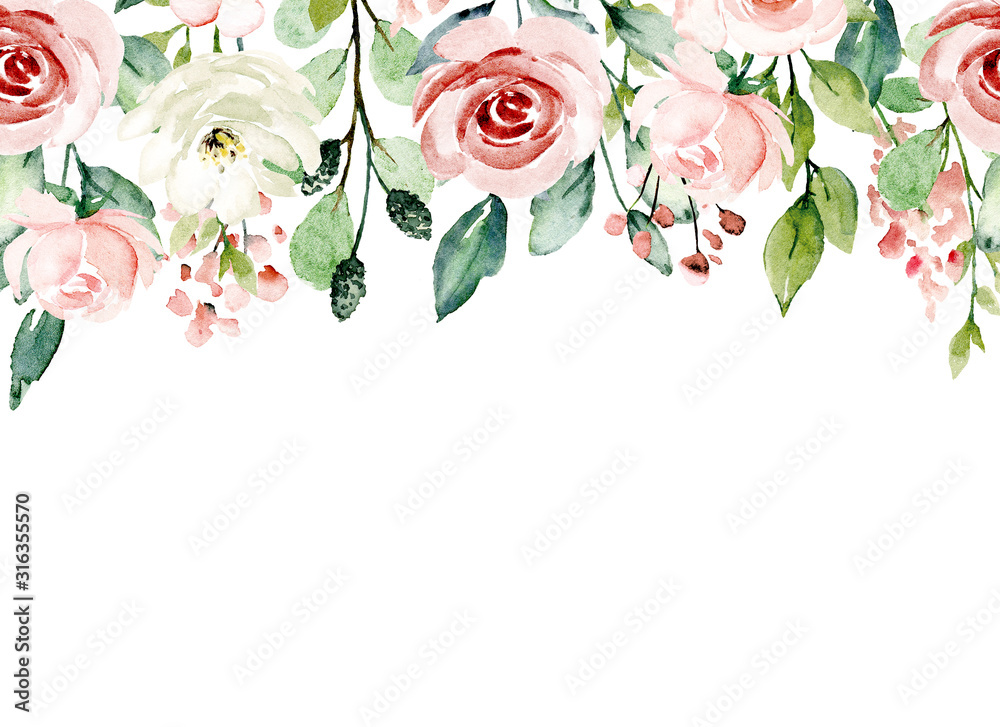 Birthday card template, greeting background with watercolor flowers
