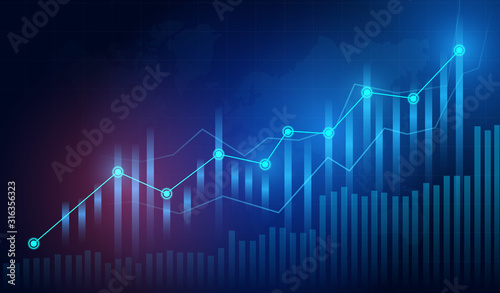 Valokuva Business candle stick graph chart of stock market investment trading on blue background