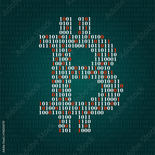 Abstract sign bitcoin of binary code, technology logo