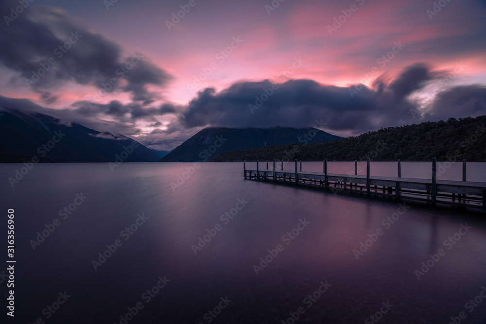 Sunset over lake Rotoiti, New Zealand