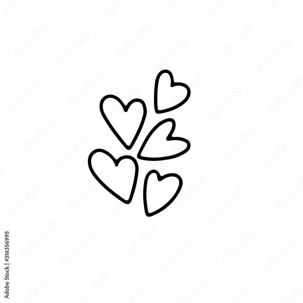 Obraz premium Hand drawn doodle set of hearts symbols isolated on white background. Line art vector design.Template for stickers, greeting scrapbooking, congratulations, invitations, planners, wedding, tattoo