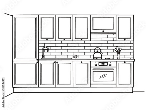 Hand drawn sketch kitchen furniture. Vector illustration