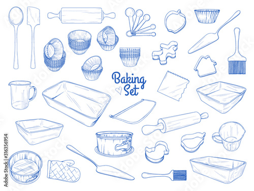 Set of dishes for baking. Baking stuff. Vector illustration