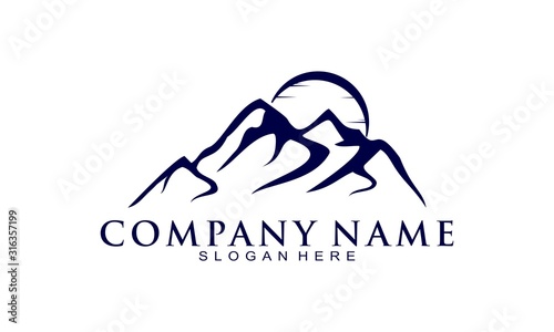 Mountain and the sun simple vector logo