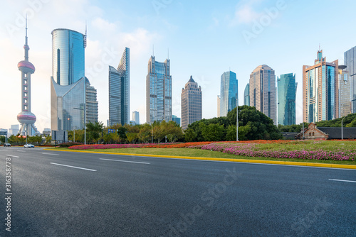 Expressways and skyscrapers in Lujiazui financial center  Shanghai  China