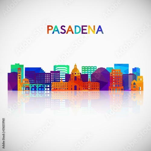 Pasadena skyline silhouette in colorful geometric style. Symbol for your design. Vector illustration.