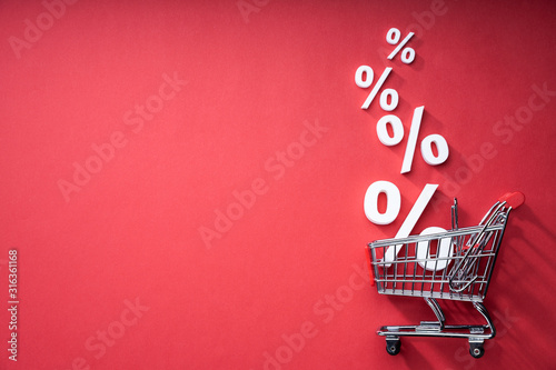 Sale Percents Falling Into Shopping Cart