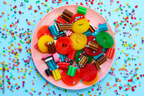 Birthday or party background with colorful candys.