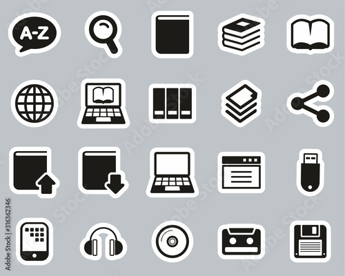 Dictionary or Glossary Icons Black & White Sticker Set Big