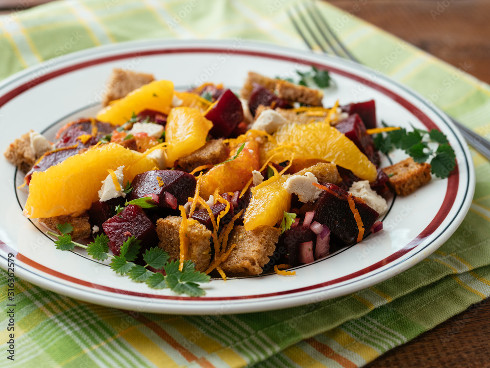 Beet and Rye Bread Panzanilla with Oranges and Vegan Feta Beet and Rye Bread Panzanilla with Oranges and Vegan Feta